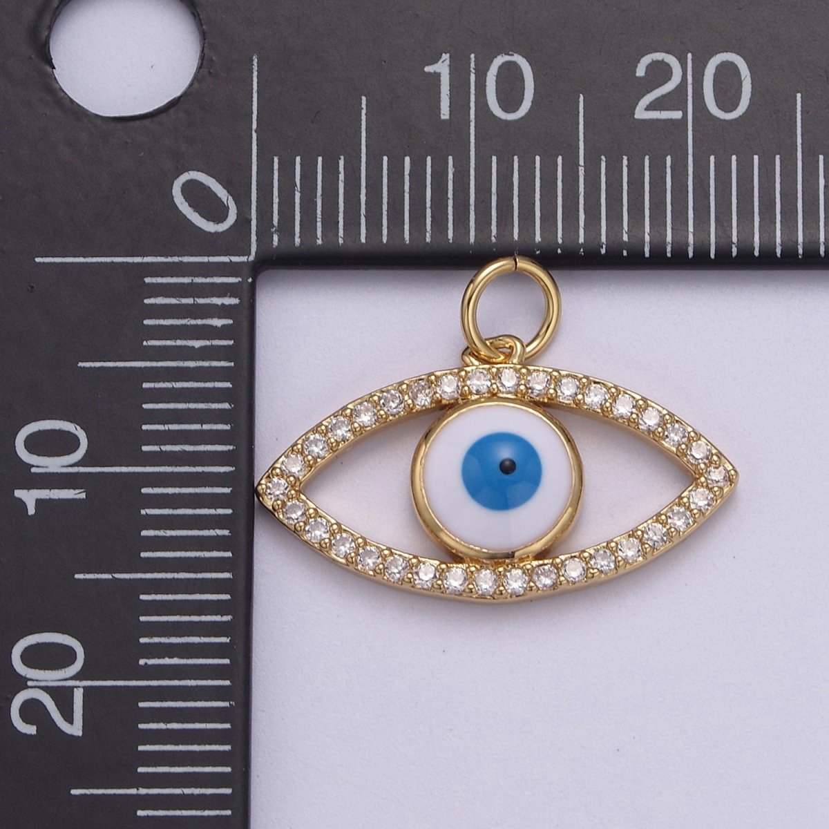 Cubic Evil Eye Charm, 14K Gold Filled Micro CZ Pave Pendant, 16.7*22mm, Necklace Earring Bracelet Making, Jewelry Finding D-612 - DLUXCA