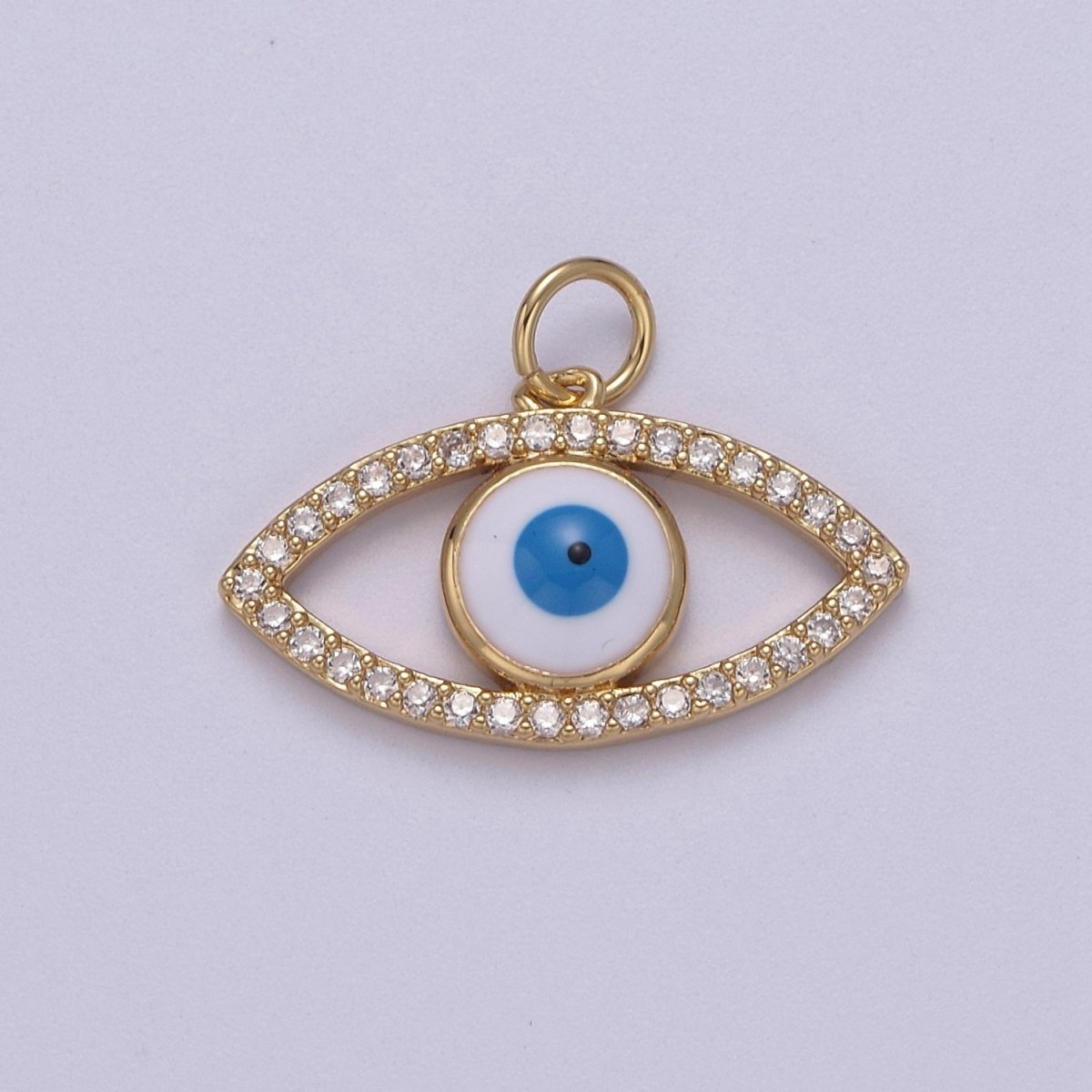 Cubic Evil Eye Charm, 14K Gold Filled Micro CZ Pave Pendant, 16.7*22mm, Necklace Earring Bracelet Making, Jewelry Finding D-612 - DLUXCA