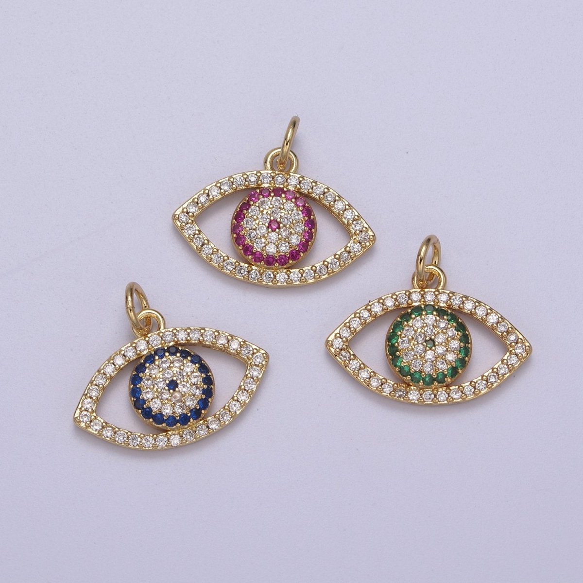 Cubic Evil Eye Charm - 17x19mm Pendant Gold Filled CZ Drop Charm Pendant Amulet Protection Charm N-333 - N-335