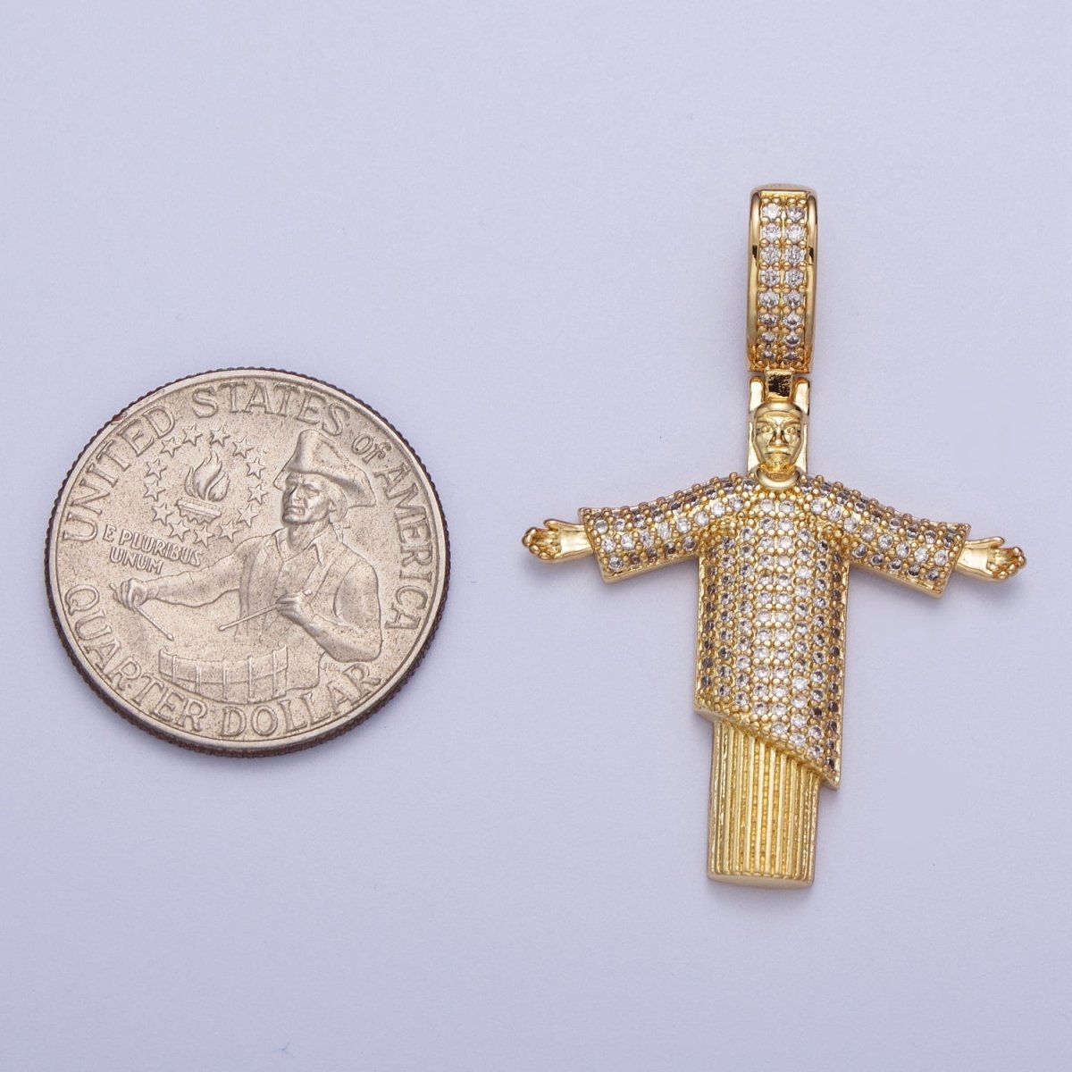 Cubic Gold Christ the Redeemer Statue Pendant for Necklace Component Religious Jewelry Supply X-535 - DLUXCA