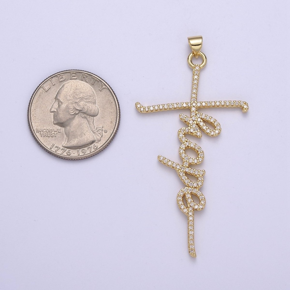 Cubic Gold Cross Hope Word Pendant for Religious Jewelry H-314 - DLUXCA