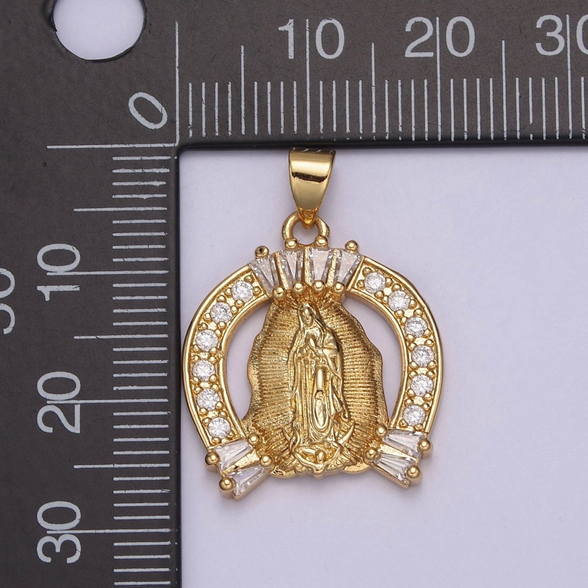 Cubic Gold Horse Shoe Medallion Religious Pendant Lady Guadalupe Virgin Mary Charm for Jewelry Making Supply H-741 - DLUXCA