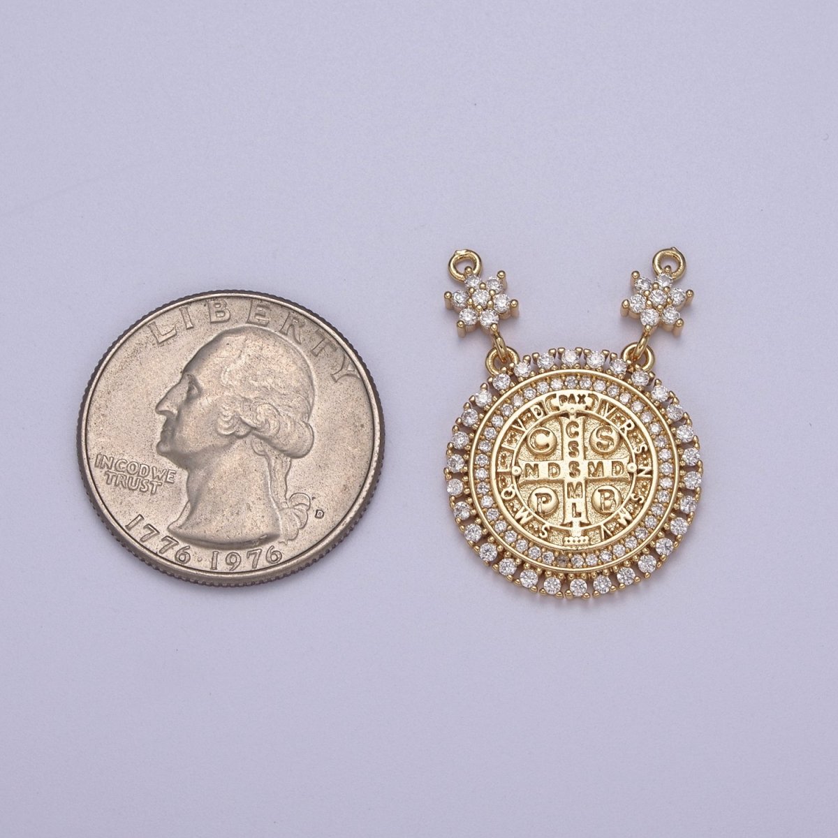 Cubic Gold Saint benedict Cross NDMSD CSPB NURSIA Coin Medallion Pendant for Necklace F-128 - DLUXCA