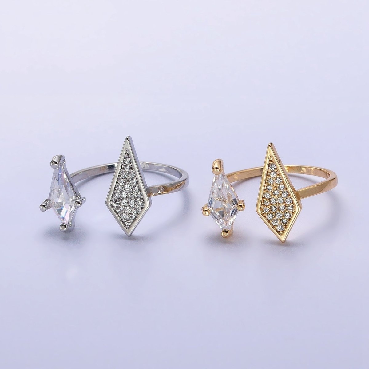 Cubic Open Marquise Stacking Ring Gold Marquise Cuff Ring Silver Adjustable Ring Micro Pave Stone Geometric Ring R-277 R-304