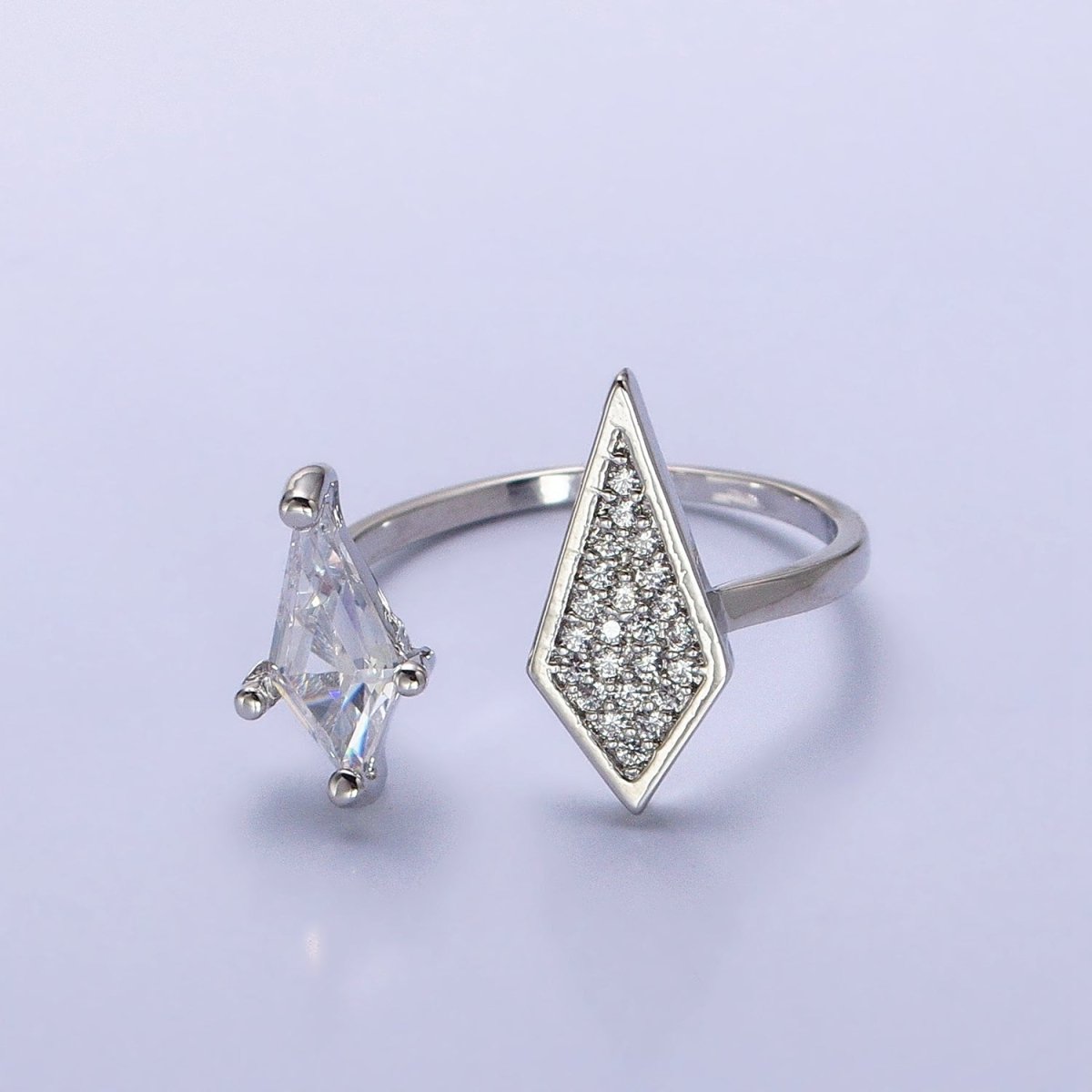 Cubic Open Marquise Stacking Ring Gold Marquise Cuff Ring Silver Adjustable Ring Micro Pave Stone Geometric Ring R-277 R-304