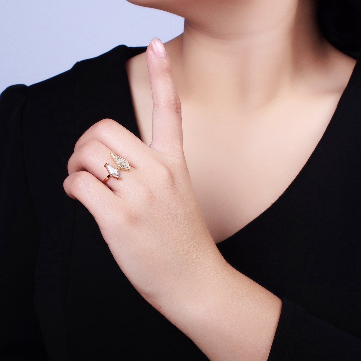 Cubic Open Marquise Stacking Ring Gold Marquise Cuff Ring Silver Adjustable Ring Micro Pave Stone Geometric Ring R-277 R-304