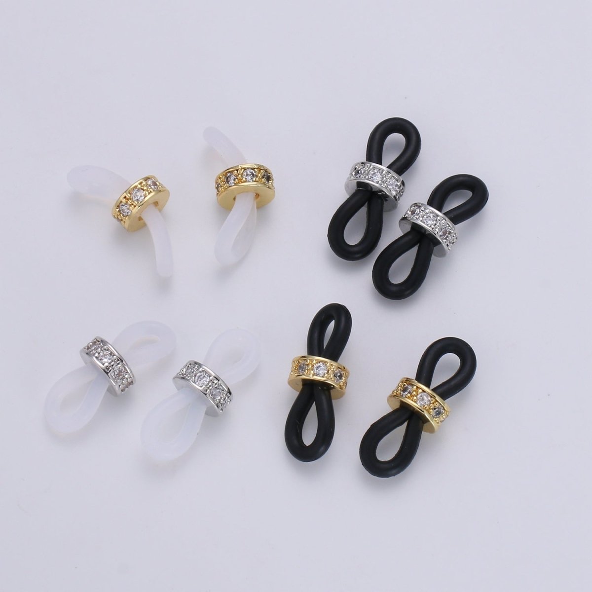 Cubic Pave 24K Gold Filled with Silicon Connector with Silicon Eyeglasses Holder Connector For Craft Supply  L-194~L-197