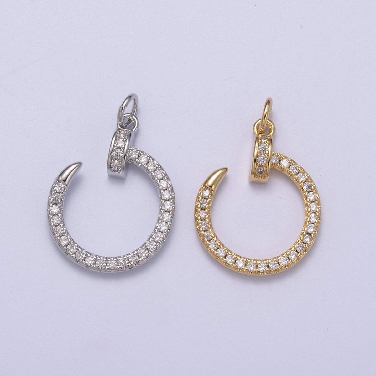 Cubic Round Circle Charm Dangle 14k Gold Filled CZ Charm Silver Open Pendant N-262 N-263