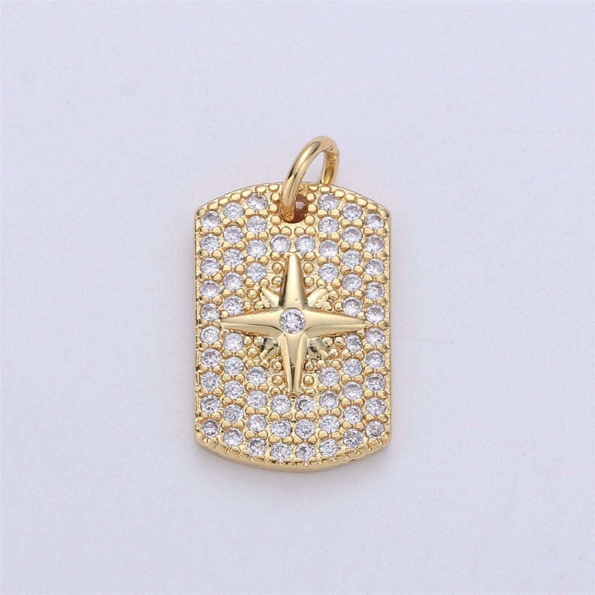 Cubic Star Pendant Micro Pave Military Tag Dog Tag charms in 24k Gold Filled for Necklace Component I-564