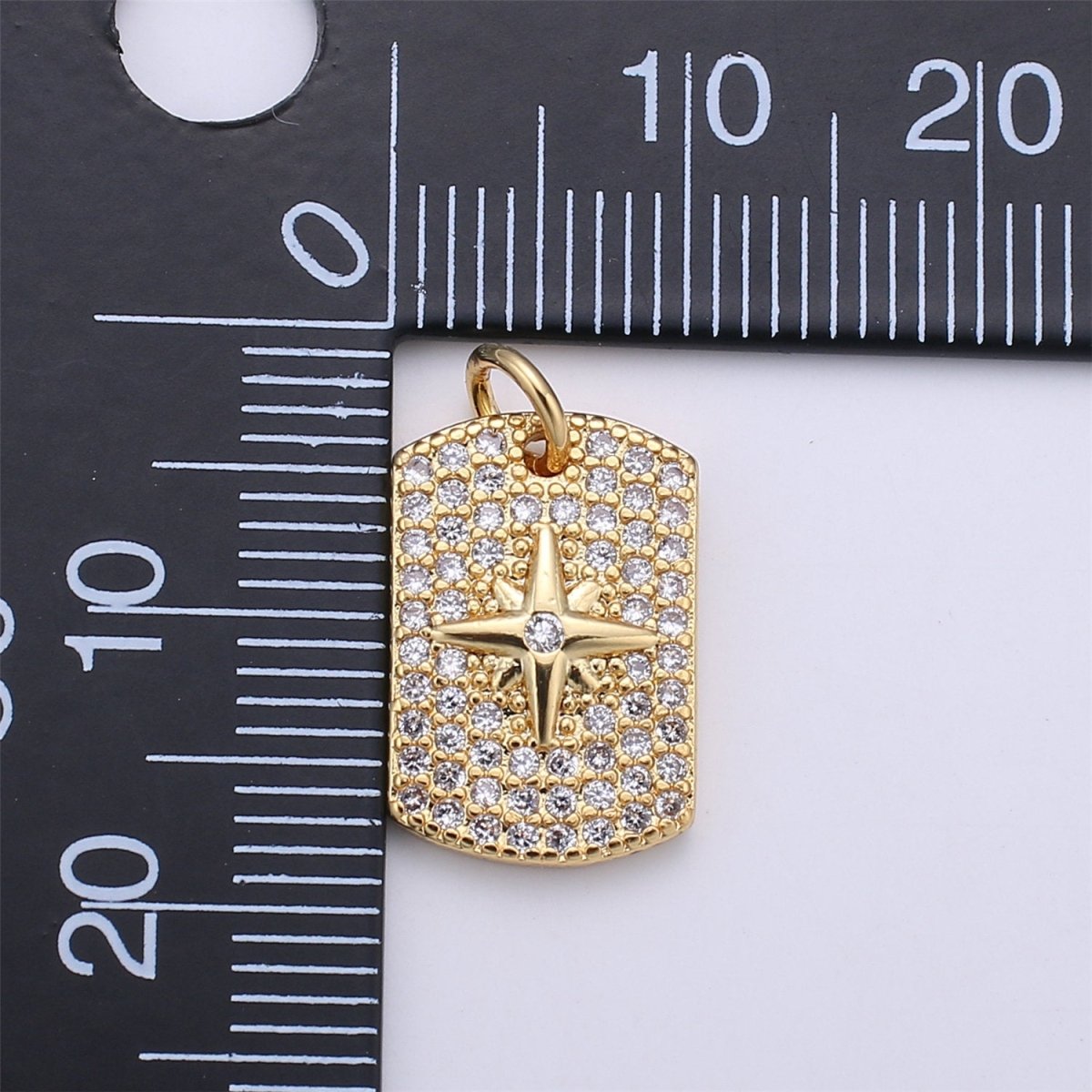 Cubic Star Pendant Micro Pave Military Tag Dog Tag charms in 24k Gold Filled for Necklace Component I-564