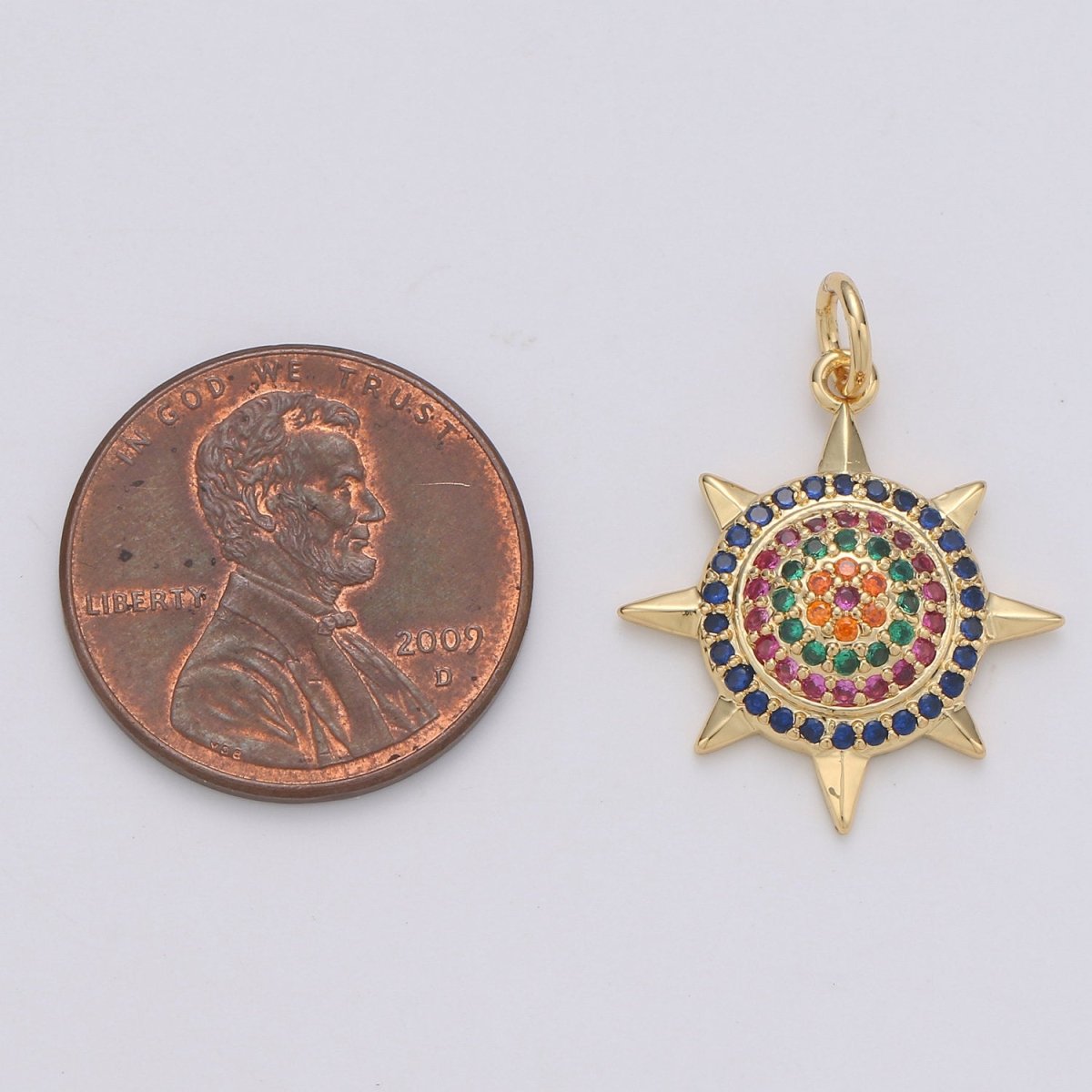 Cubic Sun charm, CZ Micro Pave Charm Nickel free, Necklace Component DIY Jewelry supplies, Silver, Gold Celestial pendant, D-186 D-187
