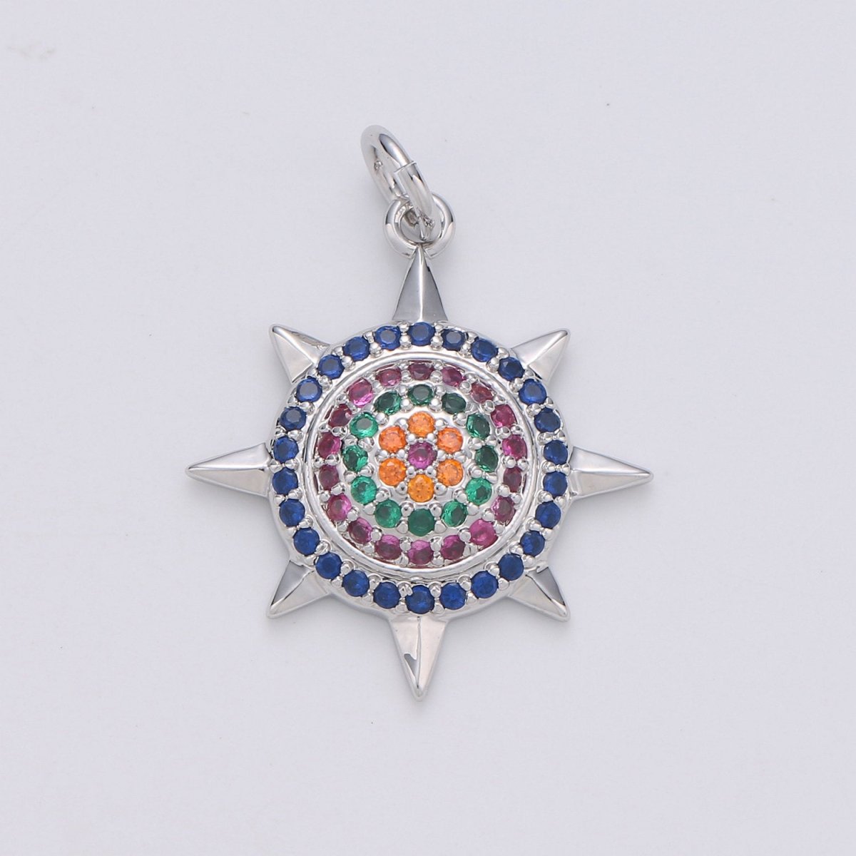 Cubic Sun charm, CZ Micro Pave Charm Nickel free, Necklace Component DIY Jewelry supplies, Silver, Gold Celestial pendant, D-186 D-187