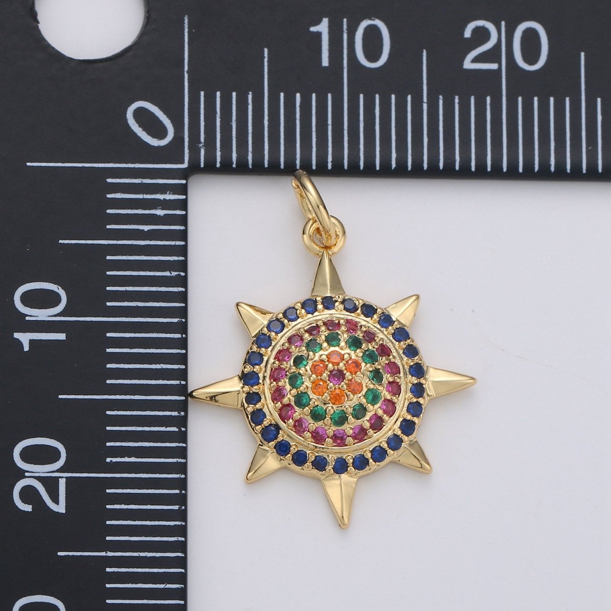 Cubic Sun charm, CZ Micro Pave Charm Nickel free, Necklace Component DIY Jewelry supplies, Silver, Gold Celestial pendant, D-186 D-187