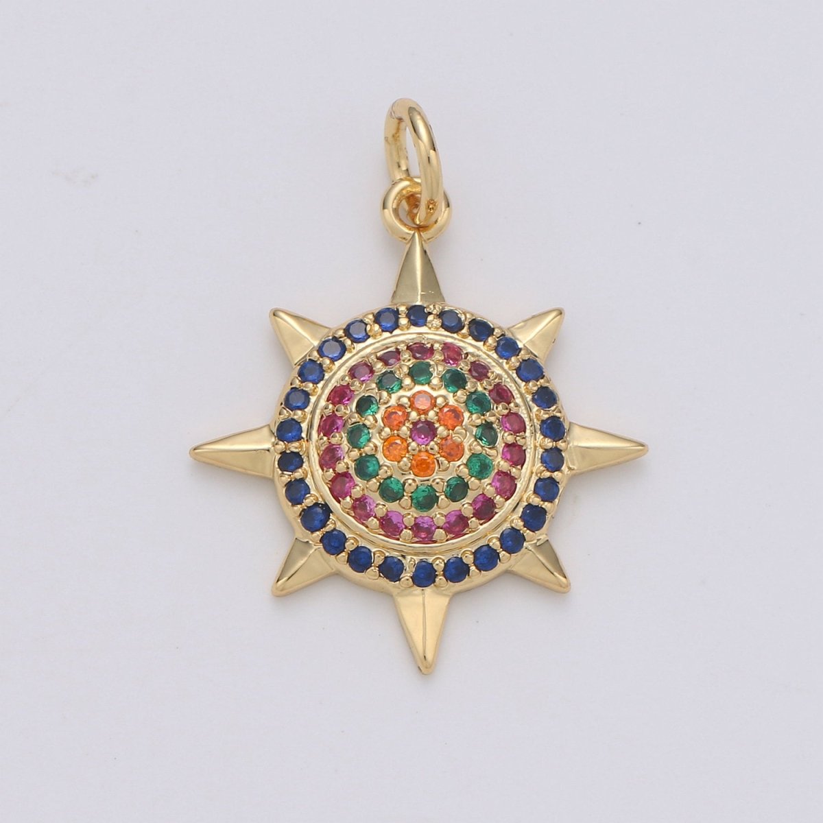 Cubic Sun charm, CZ Micro Pave Charm Nickel free, Necklace Component DIY Jewelry supplies, Silver, Gold Celestial pendant, D-186 D-187