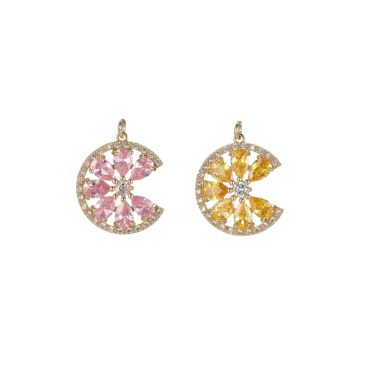 Cubic Sun Pendant Sunburst Charm Necklace, Celestial Jewelry Layering Necklace, Gifts for Her Pink Yellow Birthstone Jewelry Micro Pave E-843 E-844