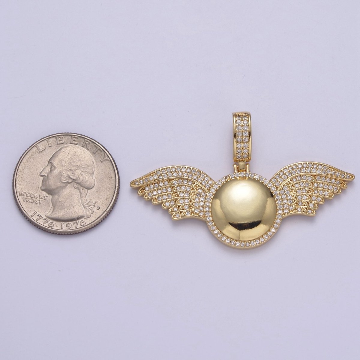 Cubic Wing Pendant 14K Gold Filled Ball Round Statement Charm for Necklace H-298 - DLUXCA