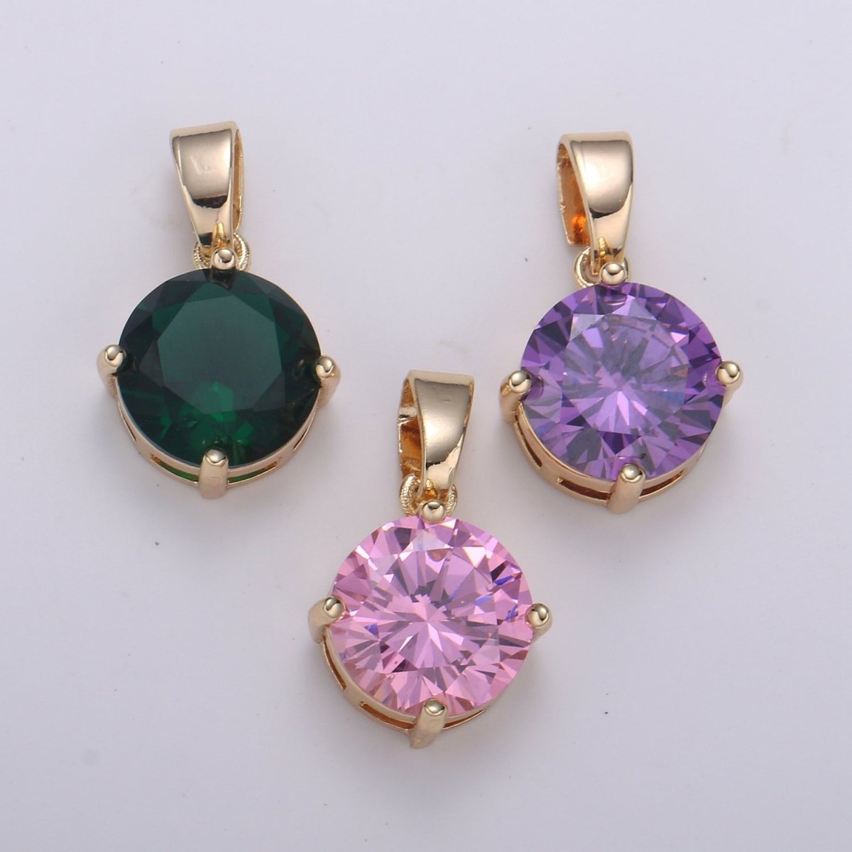 Cubic Zirconia 18K Gold Pendant, Solitaire Cubic Charm for Easy Self-Making Jewelry, Sophisticate Pendant H-262 H-263 J-098
