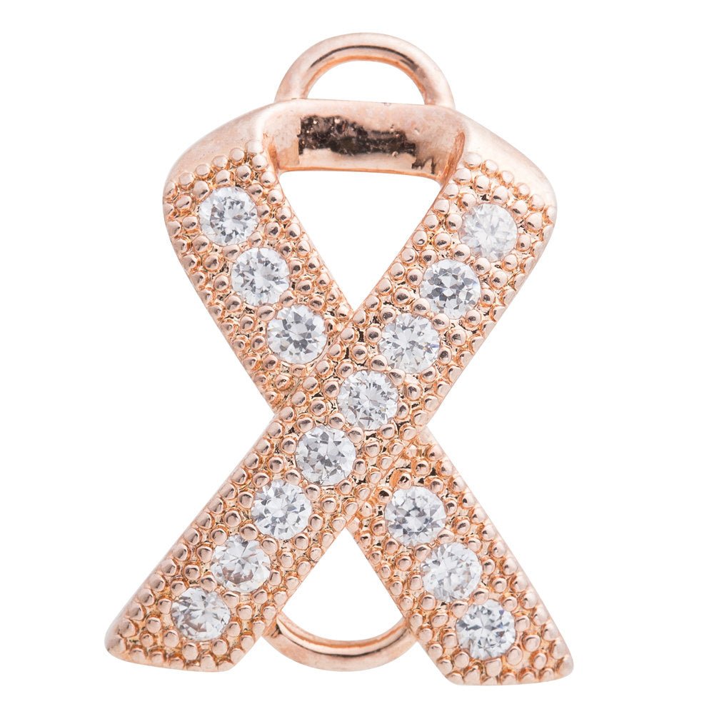 Cubic Zirconia Cancer Ribbon Hope Cooper Charm Connector, Crystal Rhinestone CZ Pave Czech Bracelet Design Gold Plated Material F-154