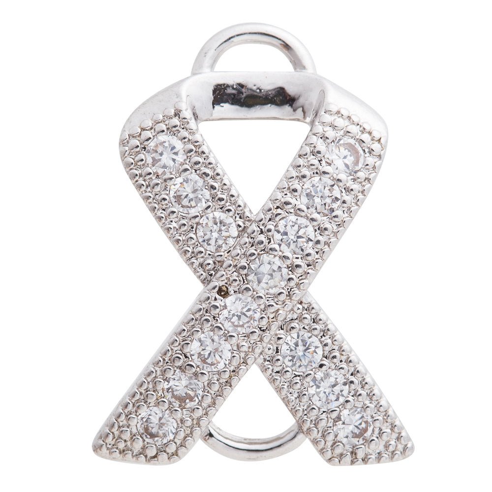 Cubic Zirconia Cancer Ribbon Hope Cooper Charm Connector, Crystal Rhinestone CZ Pave Czech Bracelet Design Gold Plated Material F-154