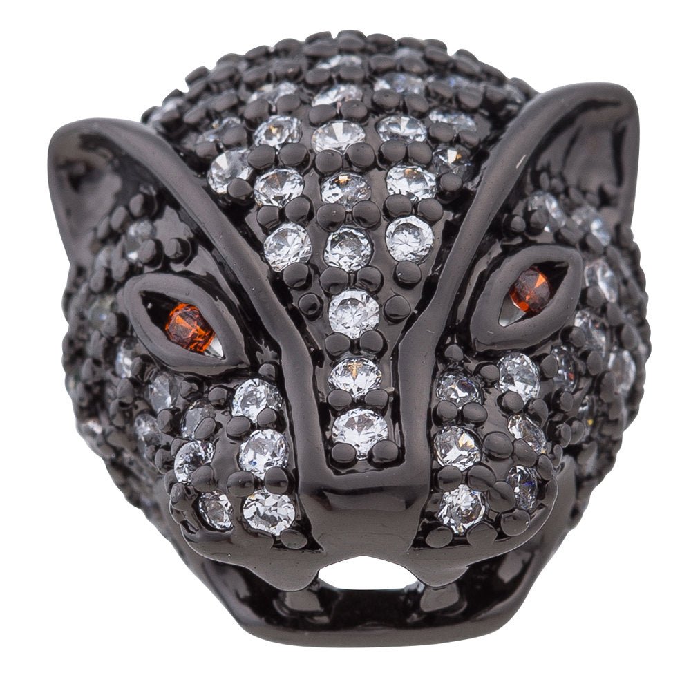 Cubic Zirconia Cheetah Animal Kingdom Design Cooper Charm Connector, Crystal Rhinestone CZ Pave Czech Bracelet Design Plated Material, B-470