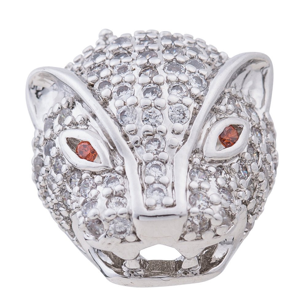 Cubic Zirconia Cheetah Animal Kingdom Design Cooper Charm Connector, Crystal Rhinestone CZ Pave Czech Bracelet Design Plated Material, B-470