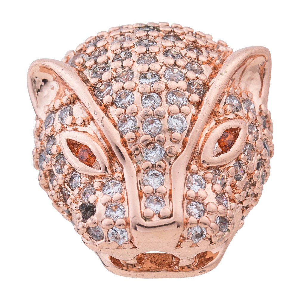 Cubic Zirconia Cheetah Animal Kingdom Design Cooper Charm Connector, Crystal Rhinestone CZ Pave Czech Bracelet Design Plated Material, B-470