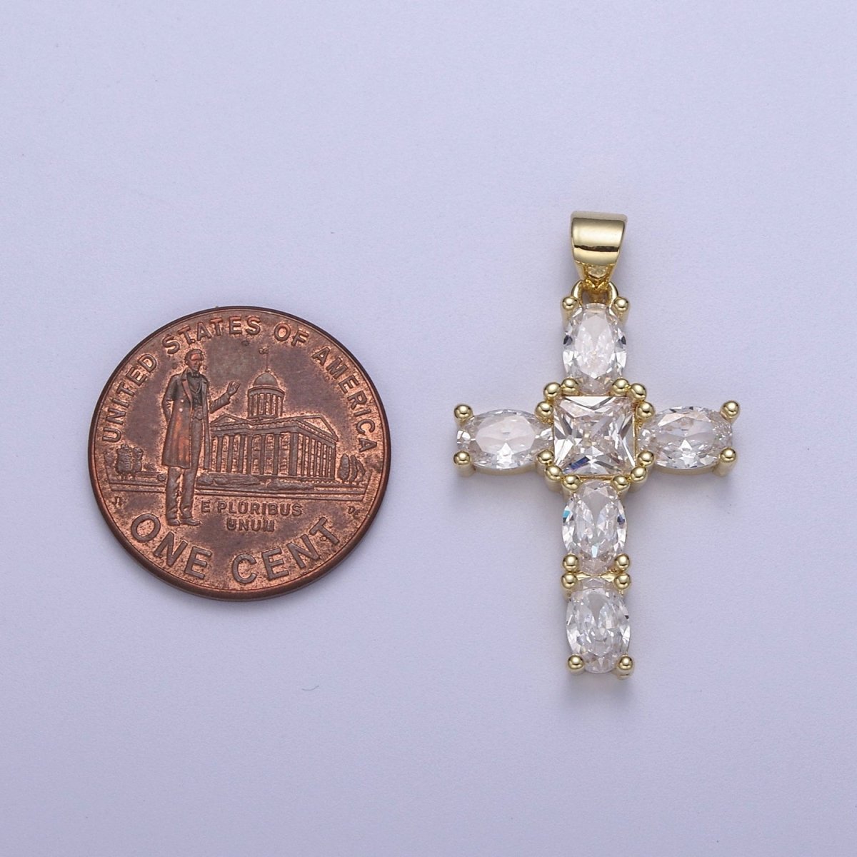 Cubic Zirconia Cross Pendant 14K Gold Filled Cross charm for Religious jewelry Making H-400
