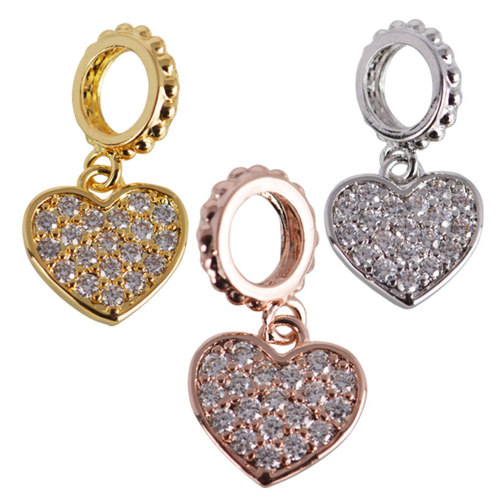 Cubic Zirconia Crystal Dangle Paved Heart Big Loop Cooper Gold Filled Charm Connector Bracelet Design Plated Material I-348