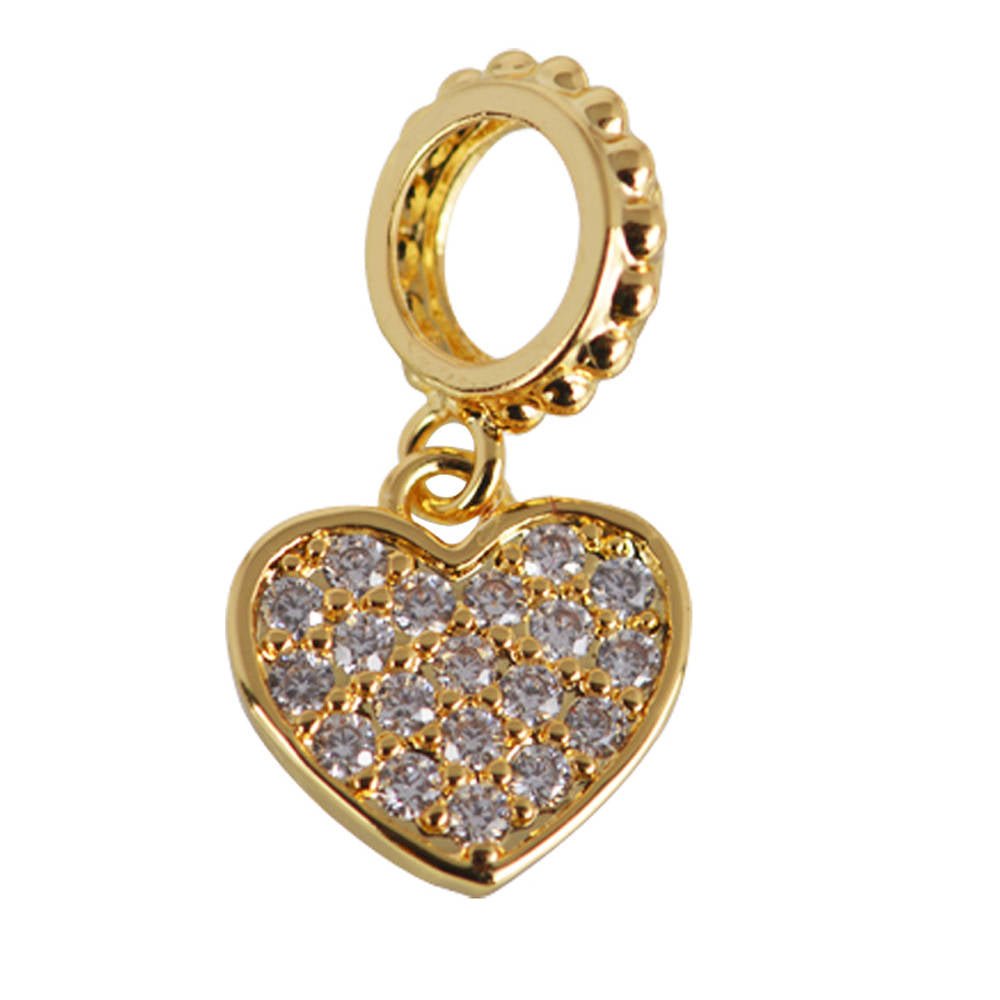 Cubic Zirconia Crystal Dangle Paved Heart Big Loop Cooper Gold Filled Charm Connector Bracelet Design Plated Material I-348