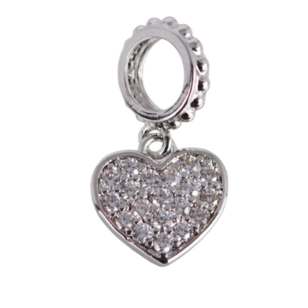 Cubic Zirconia Crystal Dangle Paved Heart Big Loop Cooper Gold Filled Charm Connector Bracelet Design Plated Material I-348