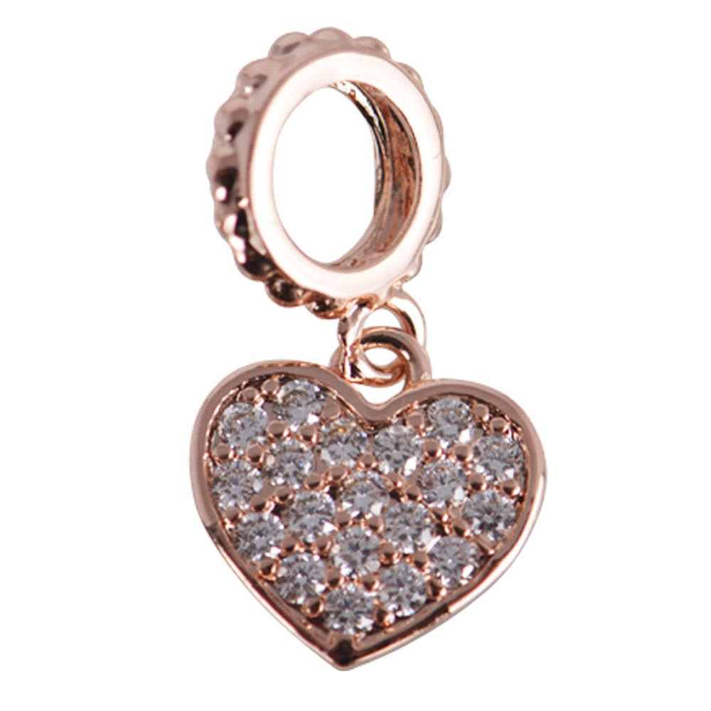 Cubic Zirconia Crystal Dangle Paved Heart Big Loop Cooper Gold Filled Charm Connector Bracelet Design Plated Material I-348