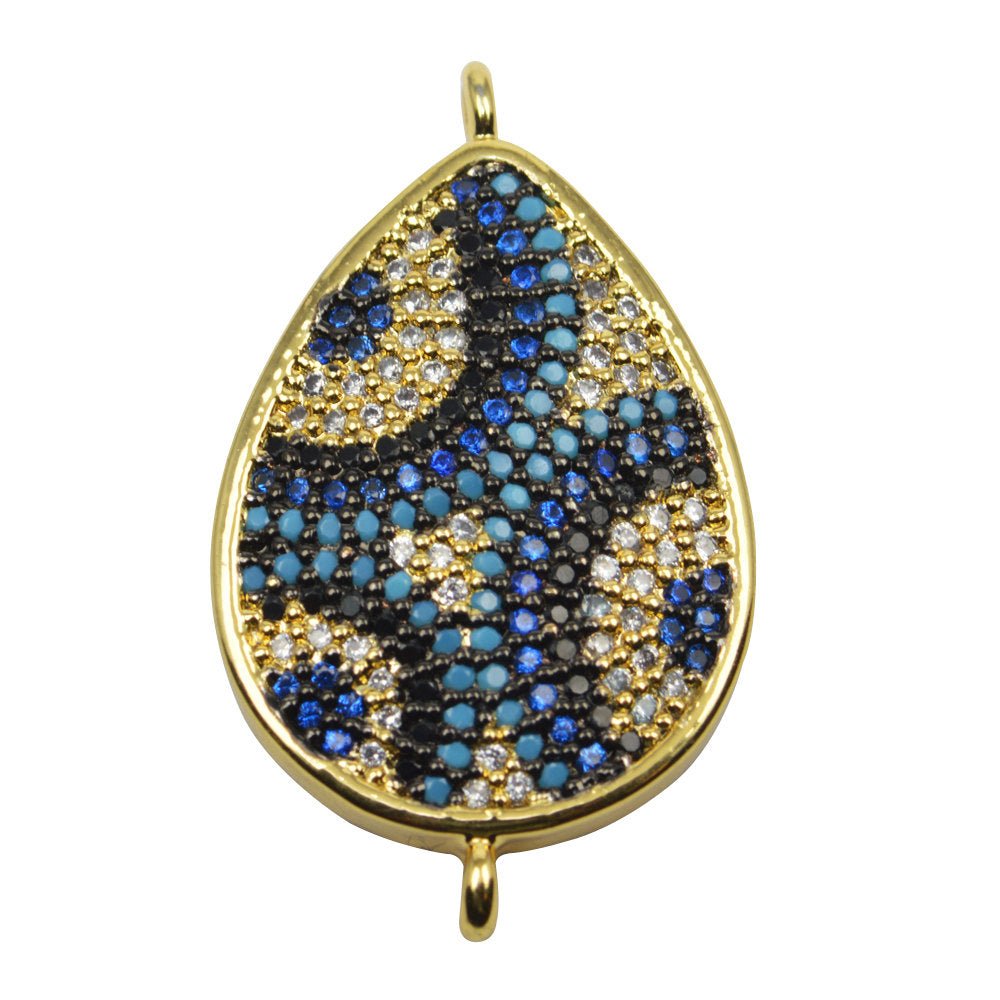 Cubic Zirconia Crystal Turquoise Stone Lucky Teardrop Bubbles Cooper Gold Filled Charm Connector Bracelet Design Plated Material F-418