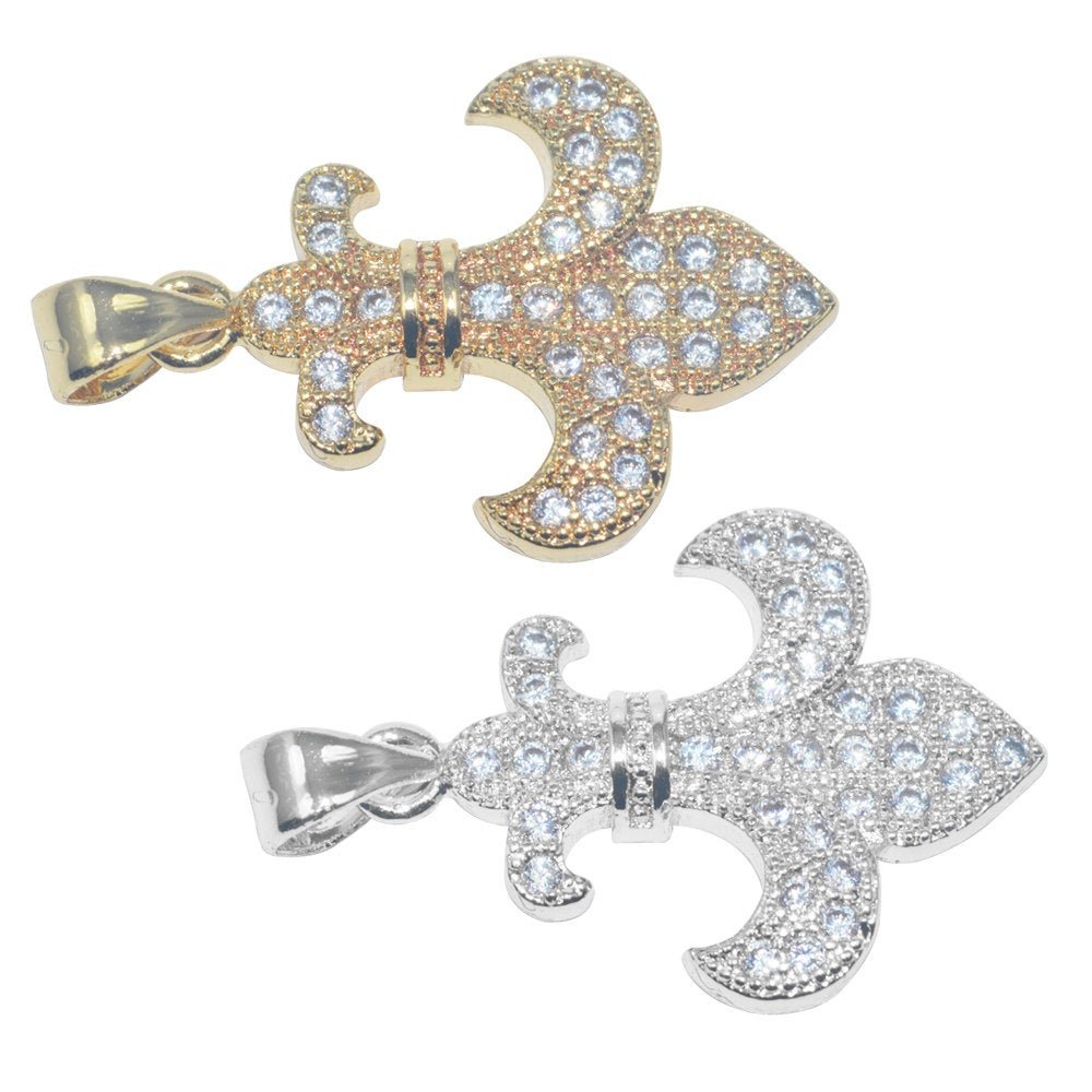 Cubic Zirconia Gold Filled Cooper, Crystal Bead Bracelet Jewelry Necklace Pendant Lily Flower Fleur de lis Charm I-696