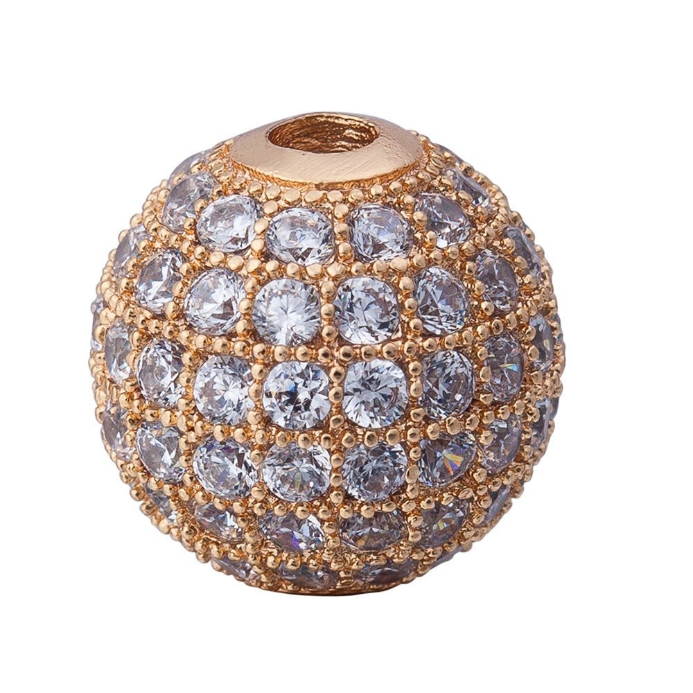 Cubic Zirconia Gold Filled Cooper Disco Ball Shambala Beads, Clear Crystal Rhinestone CZ Pave Czech Bead, Gold Silver Rose Gold, 10mm | B-483