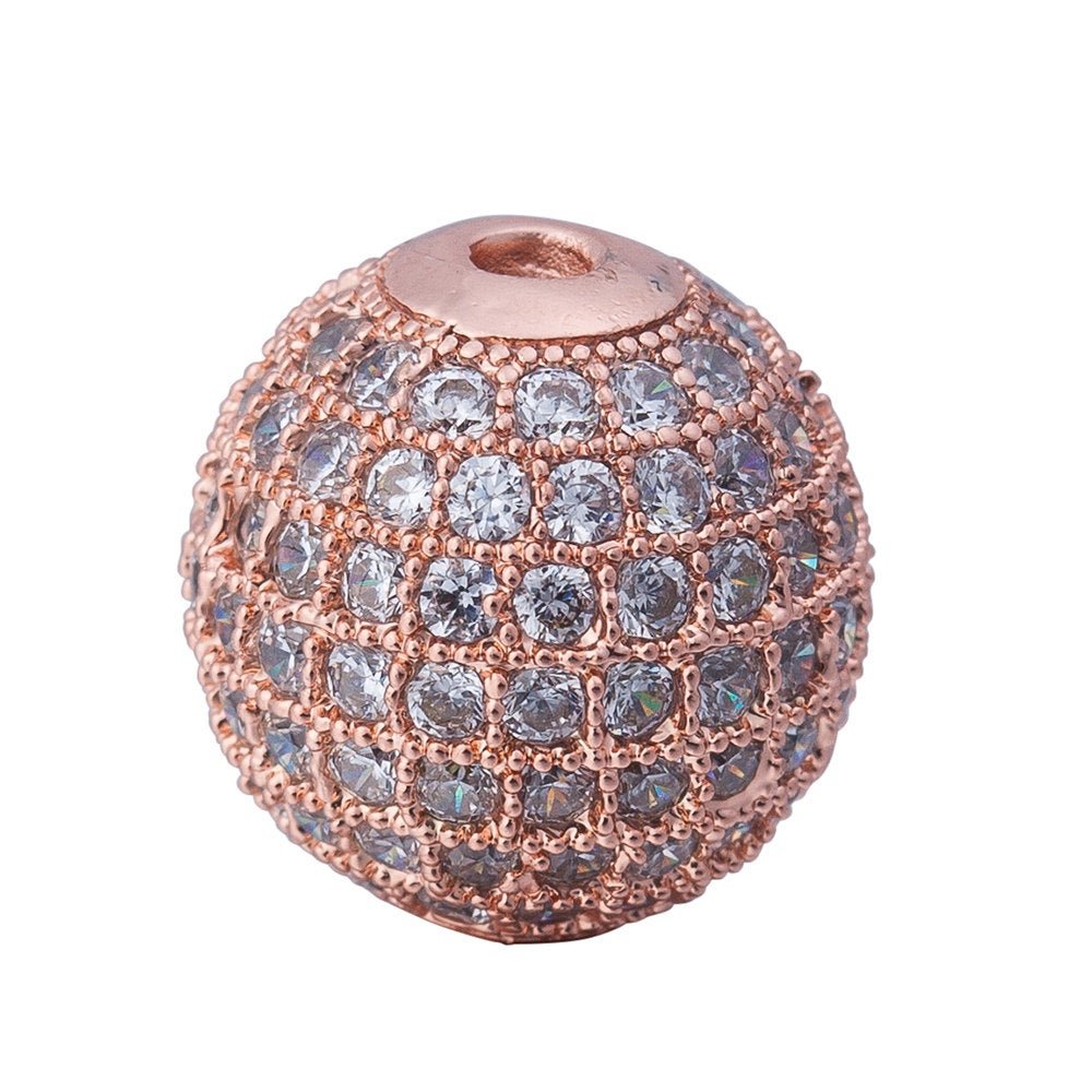 Cubic Zirconia Gold Filled Cooper Disco Ball Shambala Beads, Clear Crystal Rhinestone CZ Pave Czech Bead, Gold Silver Rose Gold, 10mm | B-483