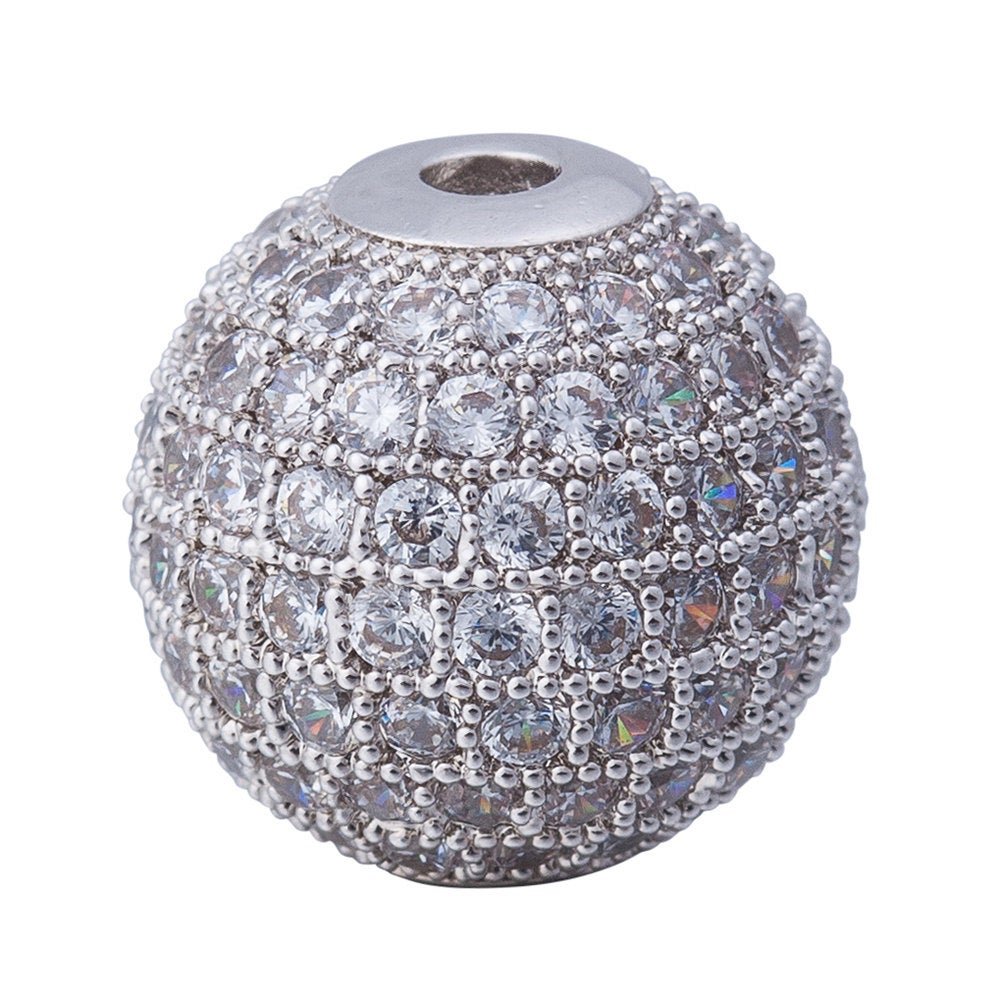 Cubic Zirconia Gold Filled Cooper Disco Ball Shambala Beads, Clear Crystal Rhinestone CZ Pave Czech Bead, Gold Silver Rose Gold, 10mm | B-483