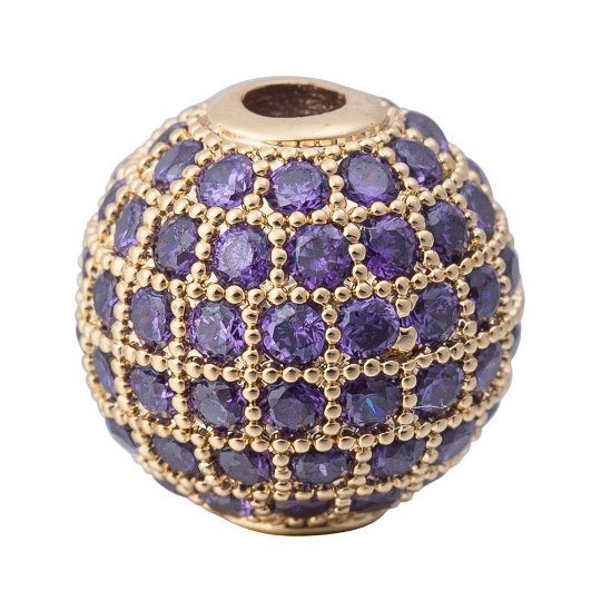 Cubic Zirconia Gold Filled Cooper Disco Ball Shambala Beads, Clear Crystal Rhinestone CZ Pave Czech Bead, Gold Silver Rose Gold, 10mm | B-483