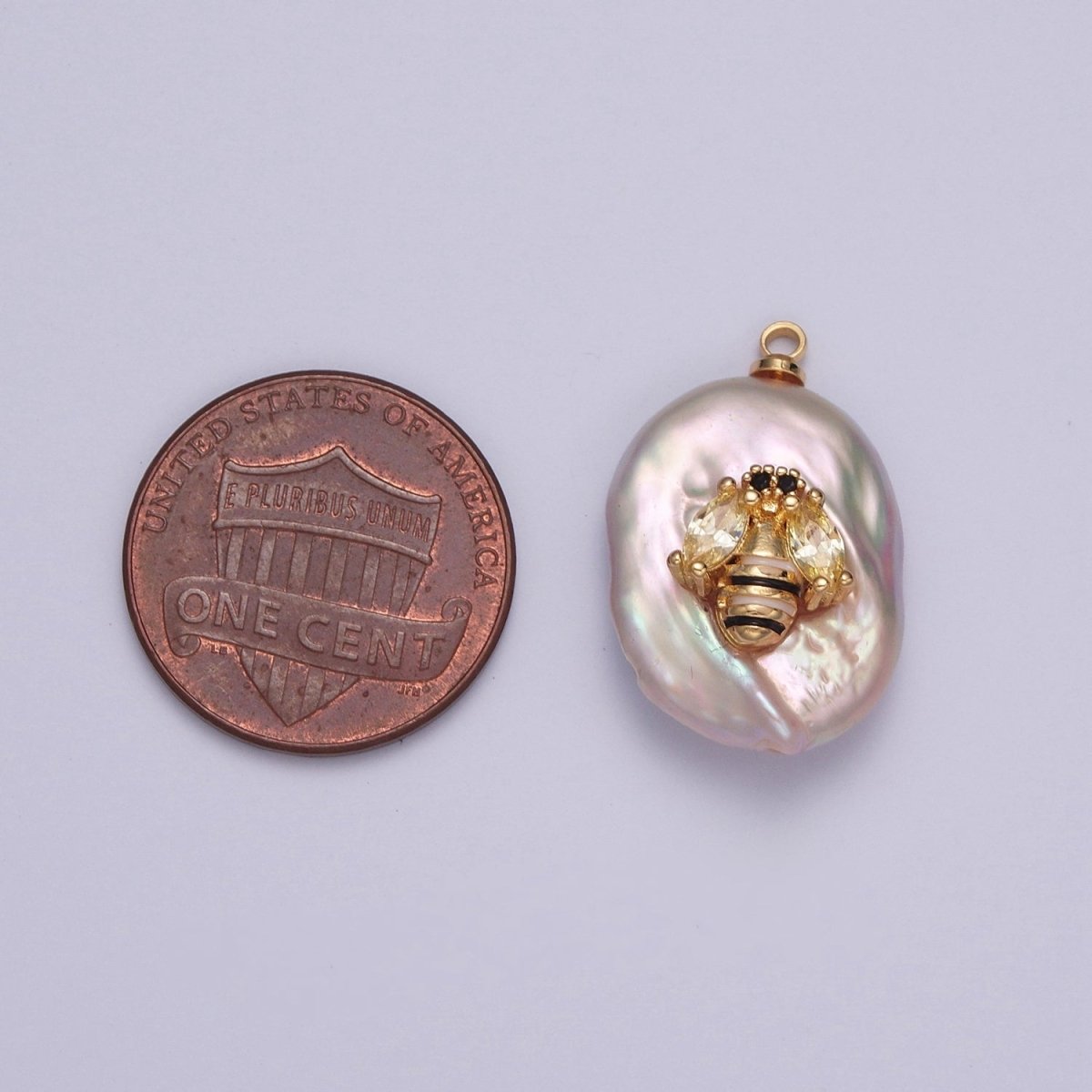Cubic Zirconia Honeybee Queen Bumble Bee Freshwater Pearl Charm | X-155 - DLUXCA