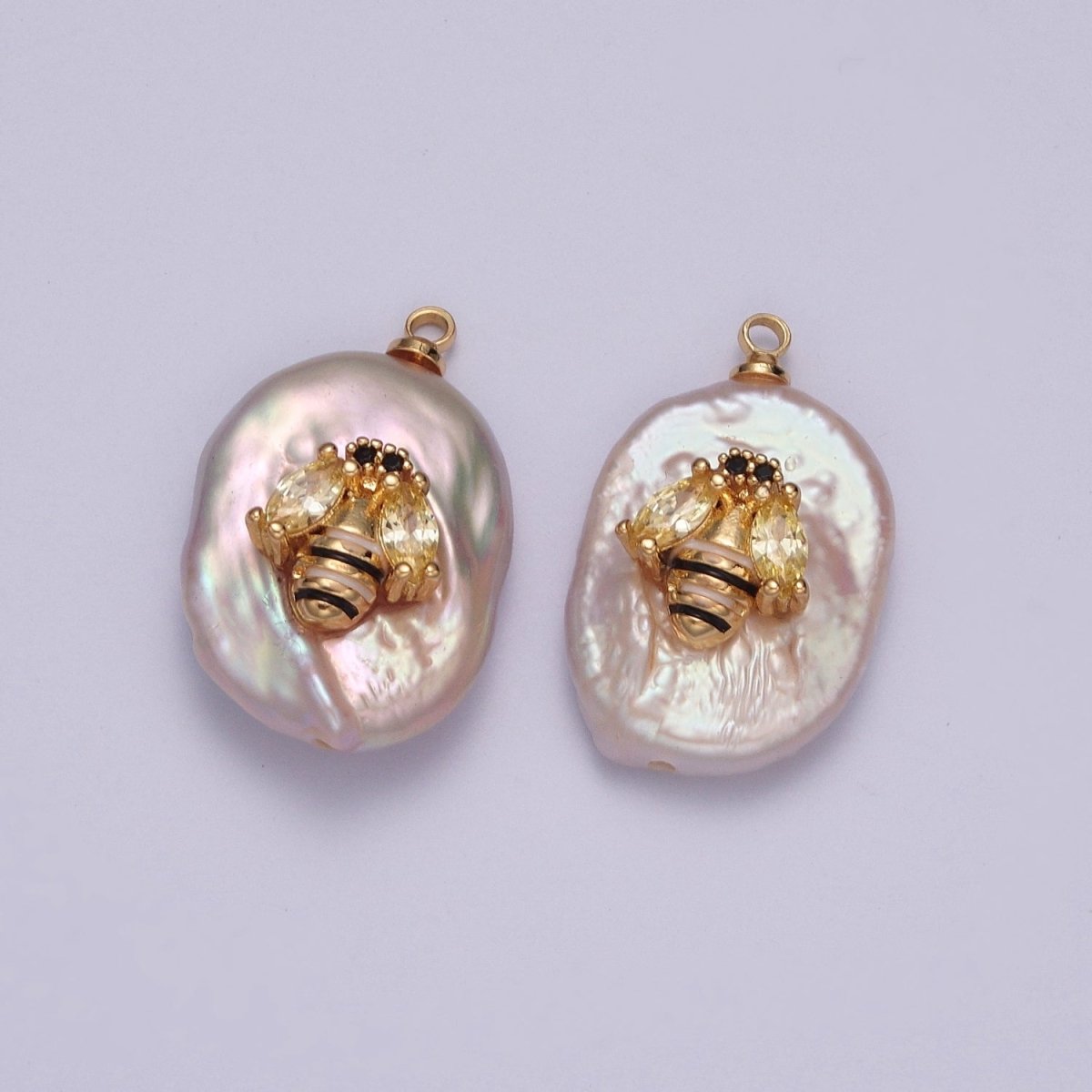 Cubic Zirconia Honeybee Queen Bumble Bee Freshwater Pearl Charm | X-155 - DLUXCA