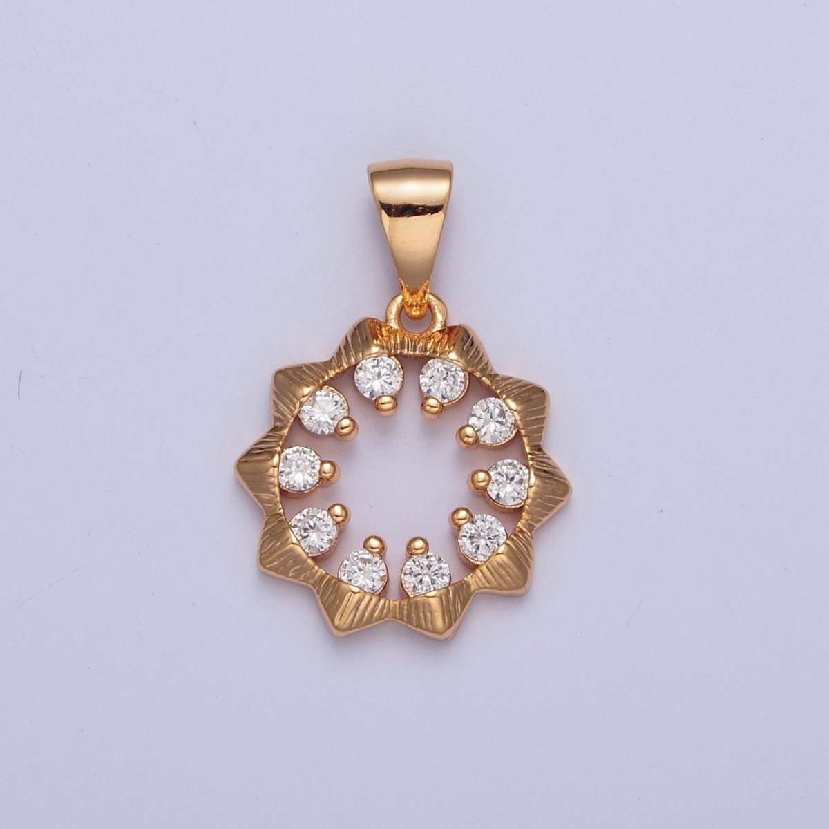 Cubic Zirconia Open Sunburst Pendant, Flower Charm For Jewelry Making X-356 - DLUXCA