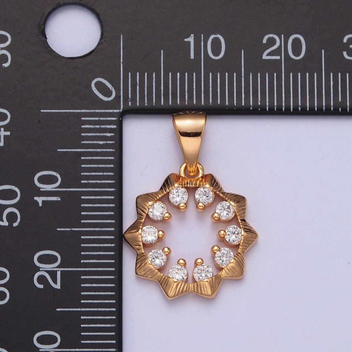 Cubic Zirconia Open Sunburst Pendant, Flower Charm For Jewelry Making X-356 - DLUXCA