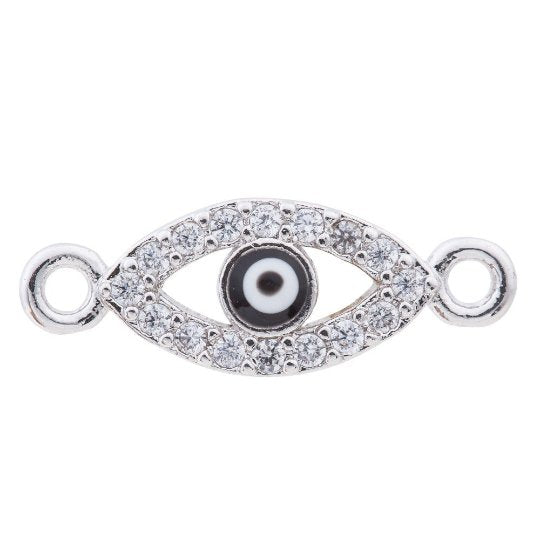 Cubic Zirconia Outlined Evil Eye Protection Gold Filled  Cooper Charm Connector Crystal Rhinestone CZ Pave Czech Made For Bracelet F-338 F-615 F-616
