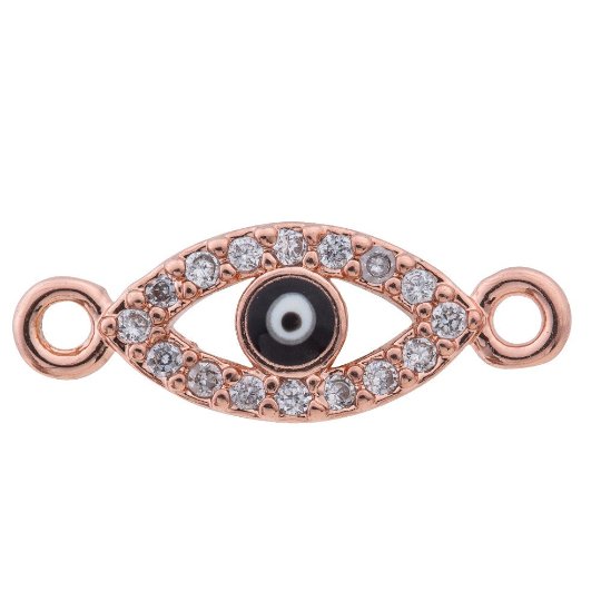 Cubic Zirconia Outlined Evil Eye Protection Gold Filled  Cooper Charm Connector Crystal Rhinestone CZ Pave Czech Made For Bracelet F-338 F-615 F-616