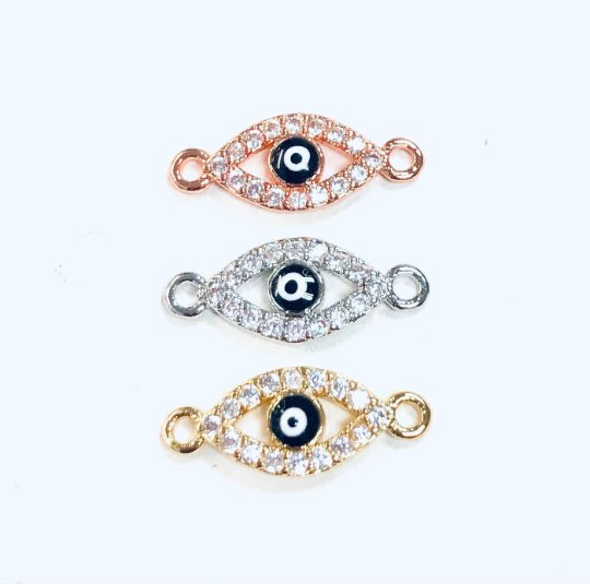 Cubic Zirconia Outlined Evil Eye Protection Gold Filled  Cooper Charm Connector Crystal Rhinestone CZ Pave Czech Made For Bracelet F-338 F-615 F-616