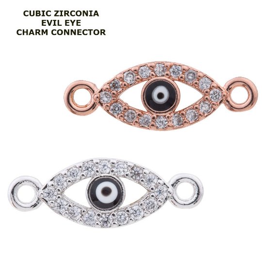 Cubic Zirconia Outlined Evil Eye Protection Gold Filled  Cooper Charm Connector Crystal Rhinestone CZ Pave Czech Made For Bracelet F-338 F-615 F-616