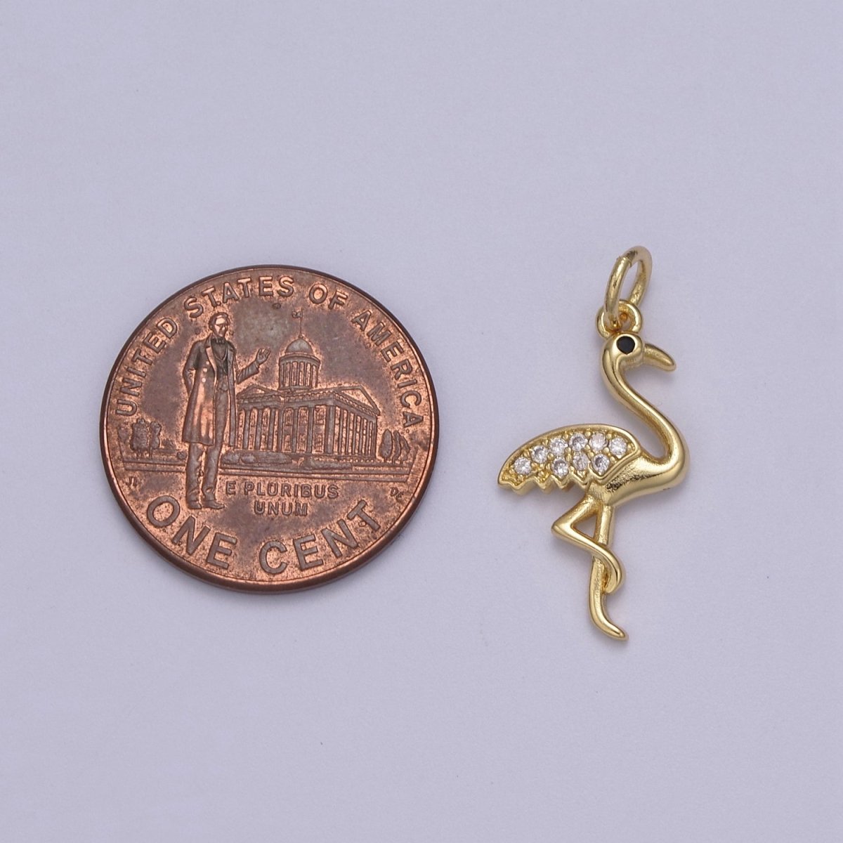 Cubic Zirconia Pave Pendant Charm CZ Pave Long Leg Flamingo Pendant Necklace Pave Pendant Animal Necklaces N-385 N-386