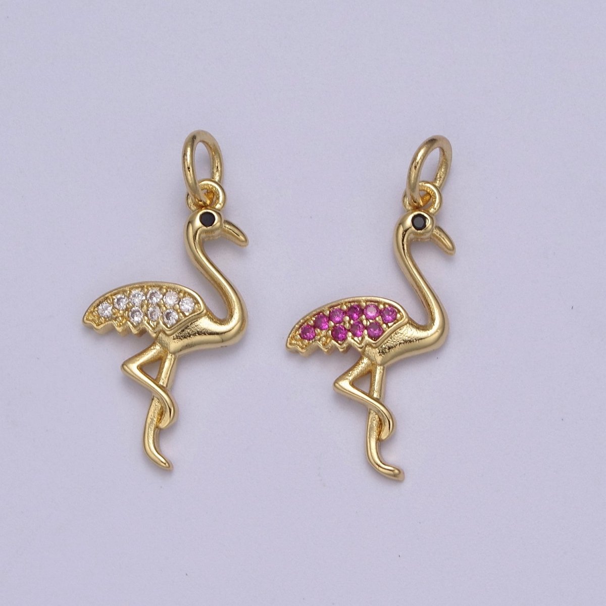 Cubic Zirconia Pave Pendant Charm CZ Pave Long Leg Flamingo Pendant Necklace Pave Pendant Animal Necklaces N-385 N-386
