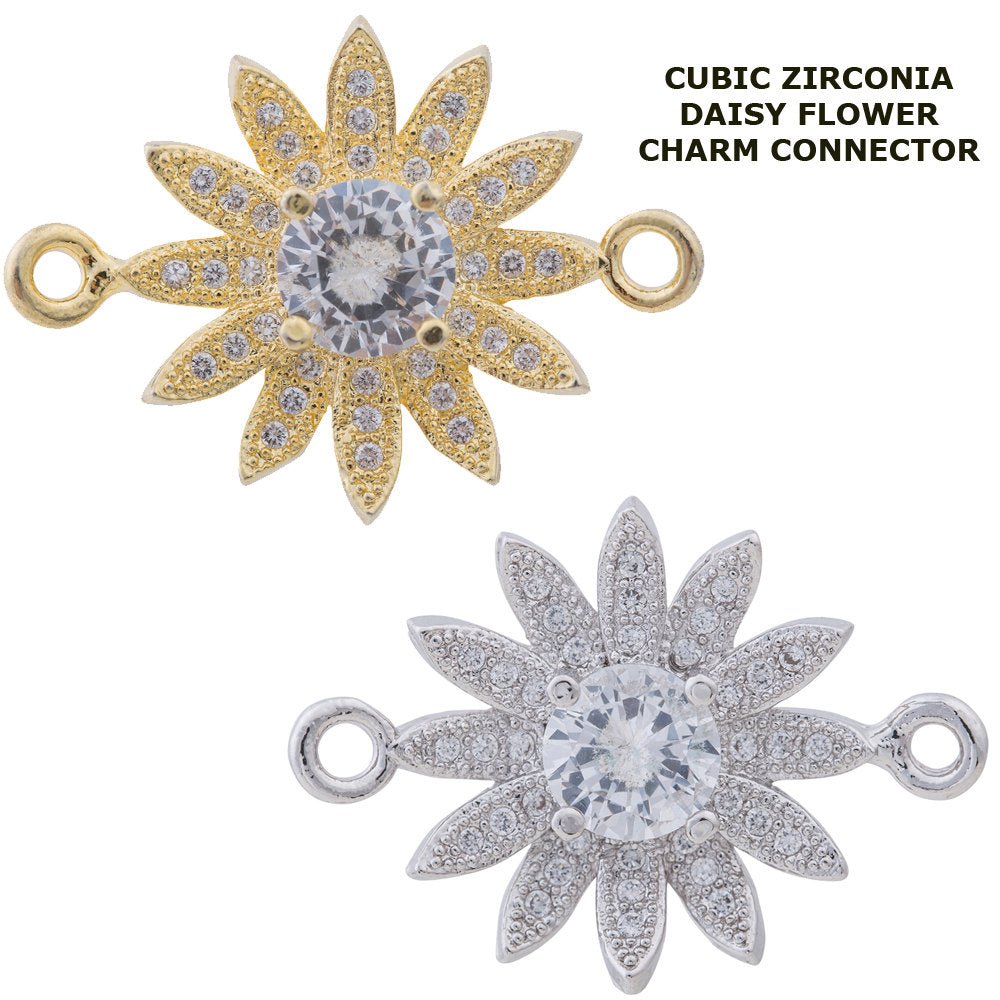 Cubic Zirconia Sunflower Girasol Fauna Daisy Flower Gold Filled Cooper Charm Connector Crystal Rhinestone Pave Czech Bracelet Design F-143