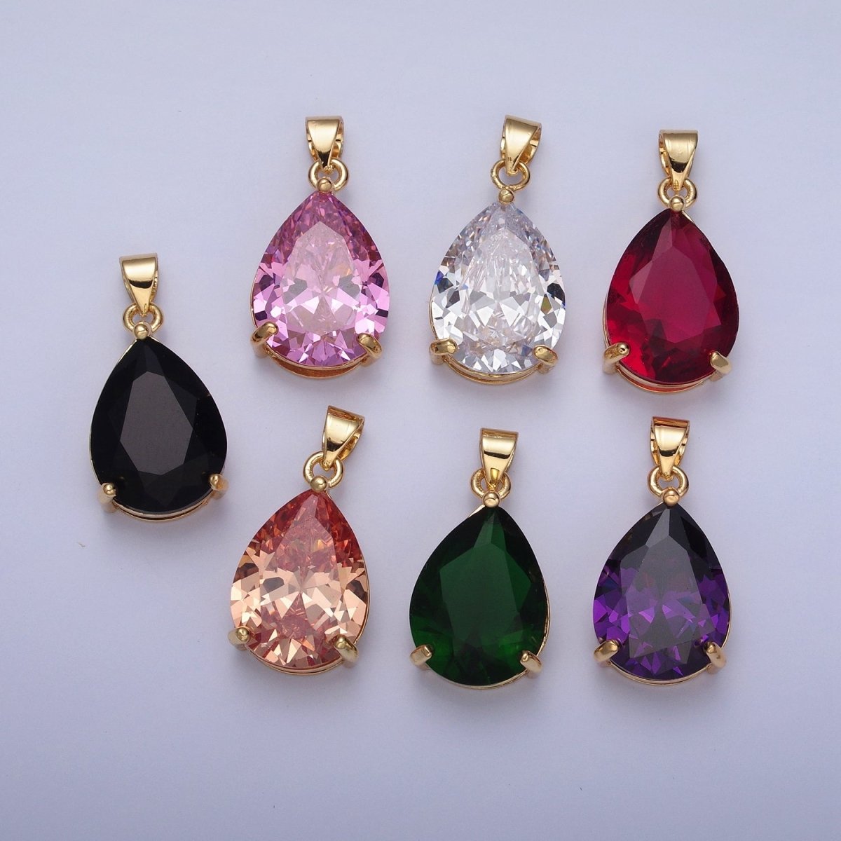 Cubic Zirconia Teardrop Pendant, Large Multicolor CZ For Necklace Making H-293 H-316 H-320 H-346 H-369 H-371 H-373