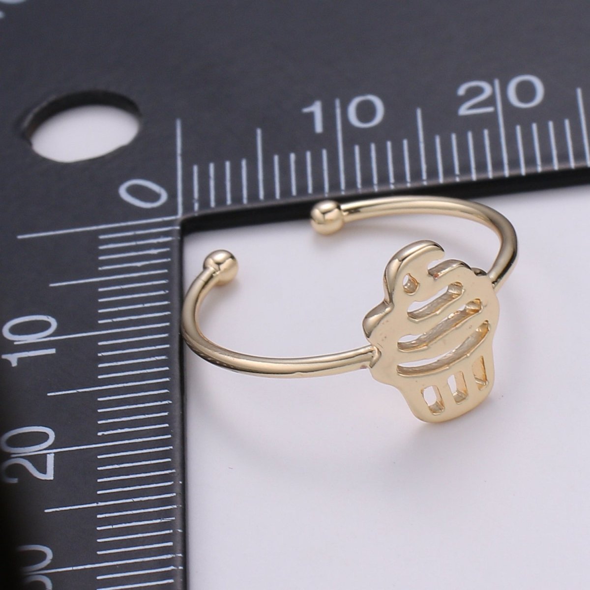 Cup Cake 18k Gold Ring, Ice Cream Cone Adjustable Gold Curb Ring, Simple Ring, Muffin Ring-R-262 - DLUXCA